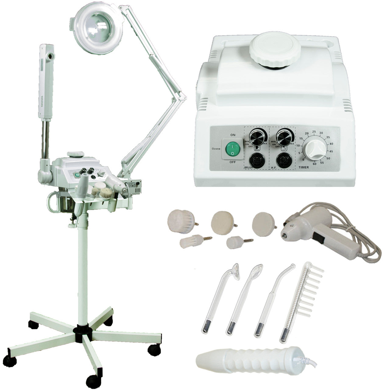 4 in 1 Facial Steamer, Magnifying Lamp, High Frequency & Rotating Brush Facial Machine-