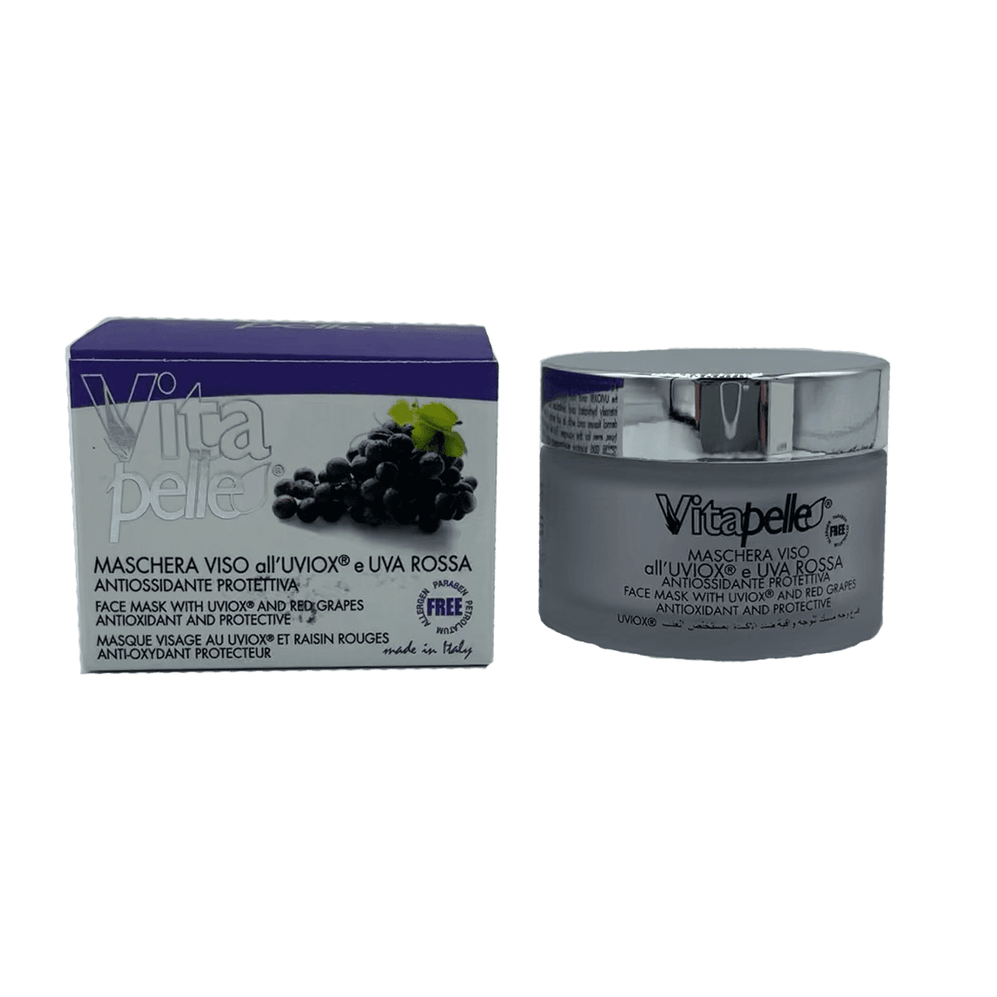 Uviox mask and red grapes-