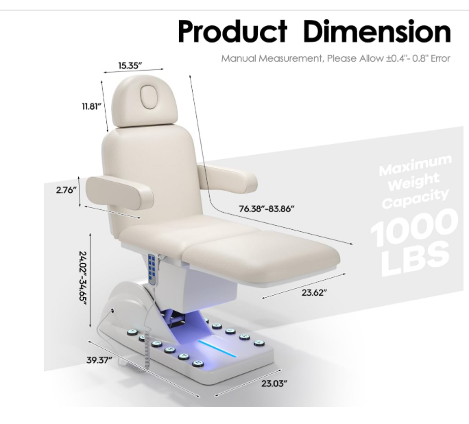 Massage Bed Fully Electric  Heavy-Duty Motorized Spa Chair/ Lash Bed/ Tattoo Chair