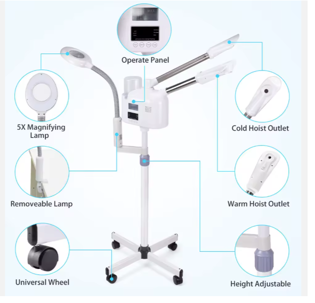 Multifunction Face Steaming Device 3 in 1 Nano Ionic Double Tube