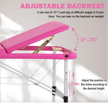 Professional Portable 3-Fold Massage Bed, Spa Beds & Tables (Pink)
