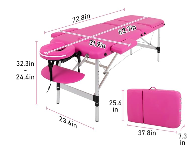 Professional Portable 3-Fold Massage Bed, Spa Beds & Tables (Pink)