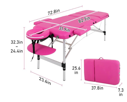 Professional Portable 3-Fold Massage Bed, Spa Beds & Tables (Pink)