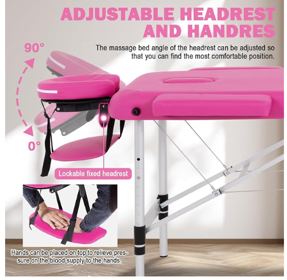Professional Portable 3-Fold Massage Bed, Spa Beds & Tables (Pink)