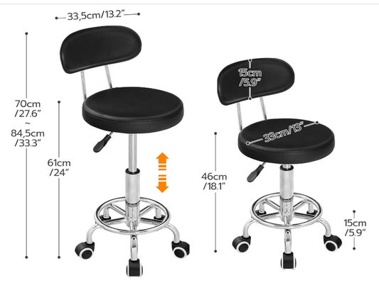 Height Adjustable Rolling Stool, 360° Rotating Drafting Chair