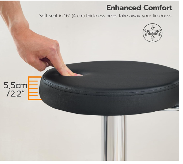 Height Adjustable Rolling Stool, 360° Rotating Drafting Chair