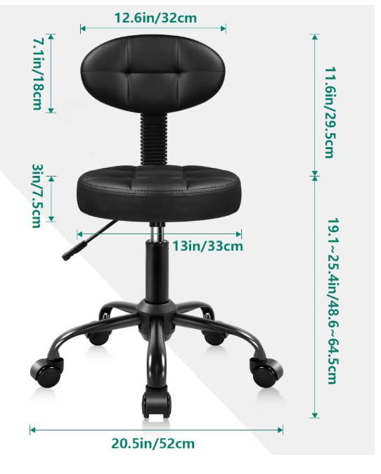 Round Stool for SPA  / Massage Height Adjustable Swivel Stool Chair with Wheels