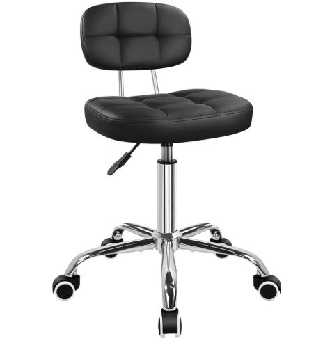 Chair Leather Rolling Stool with Swivel Wheels with Backrest Height Adjustable