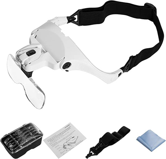 Headband Magnifier with LED Light, Head Mount Magnifier Glasses Light Bracket for Handsfree-